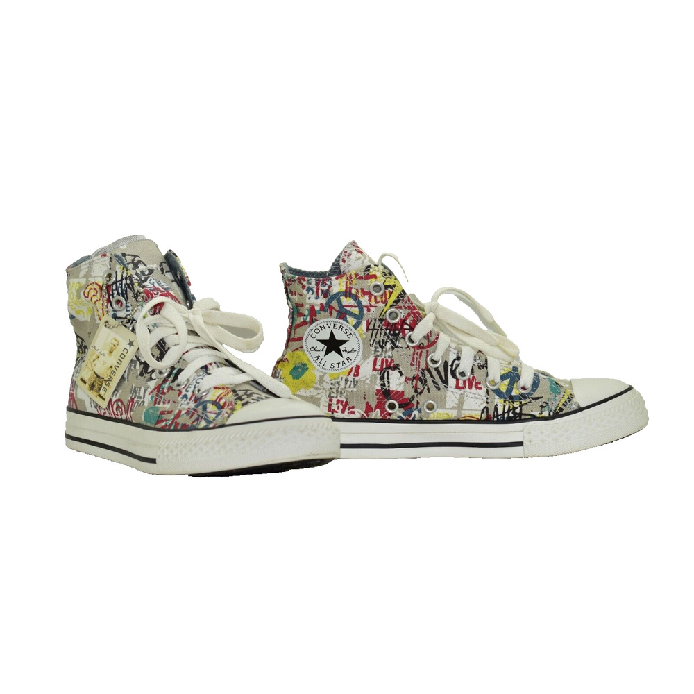 A8 Auth CONVERSE ALL STAR CHUCK TAYLOR Graffiti Canvas Hi Top Shoes Sz 3 Wnms 5